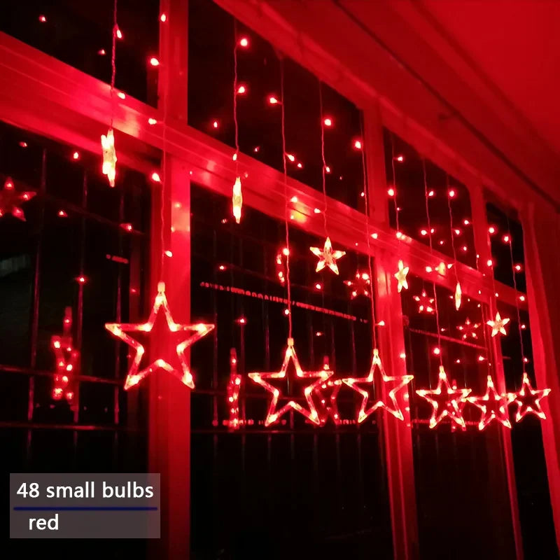 LED Star Curtain Christmas String Lights for Windows and Trees | Connectable Sets with Multiple Modes | Seven Color Choices