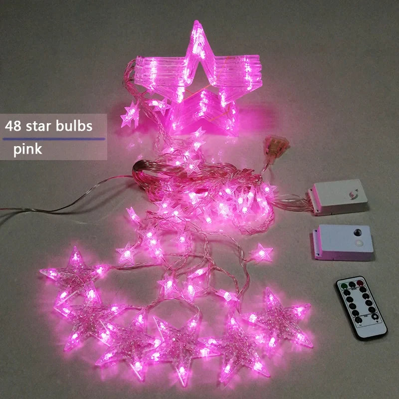 LED Star Curtain Christmas String Lights for Windows and Trees | Connectable Sets with Multiple Modes | Seven Color Choices