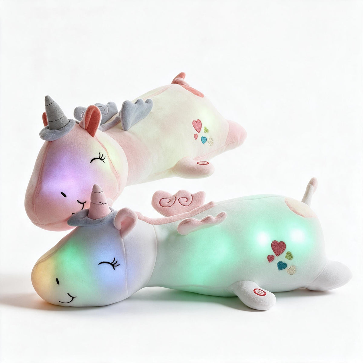 Glowing Unicorn Plush Toy, 60 cm, with a Color Changing LED Inside | Doubles as a Night Light or Pillow | Pink, Blue or White