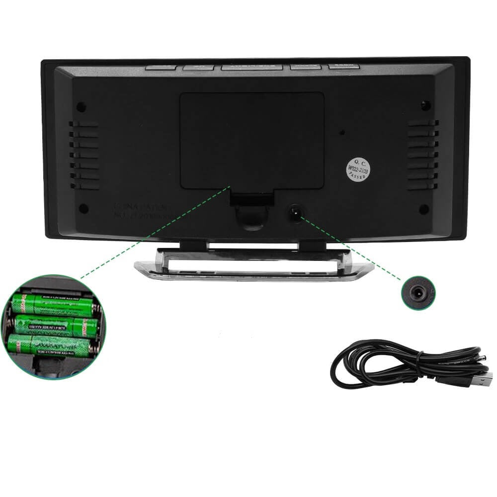 Curved LED Digital Alarm Clock with Auto-Dimming Light Sensor | 5 to 60 Minute Snooze | 3 Colors
