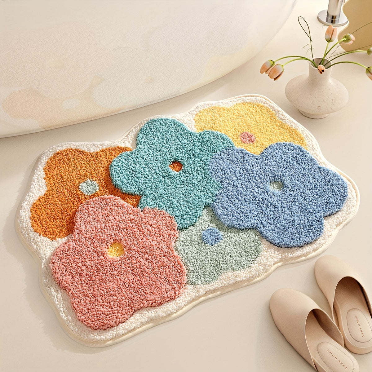 Floral Bath Mat with Non-Slip TPR Backing | Soft Absorbent Polyester Pile | 18 x 28 in | 4 Designs