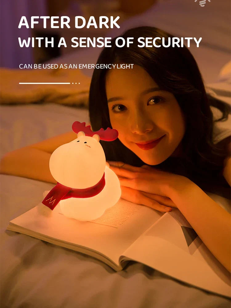 LED Reindeer Night Light with Soft Warm Glow | Rechargeable Christmas Lamp for Kids Bedroom | Portable Festive Decor