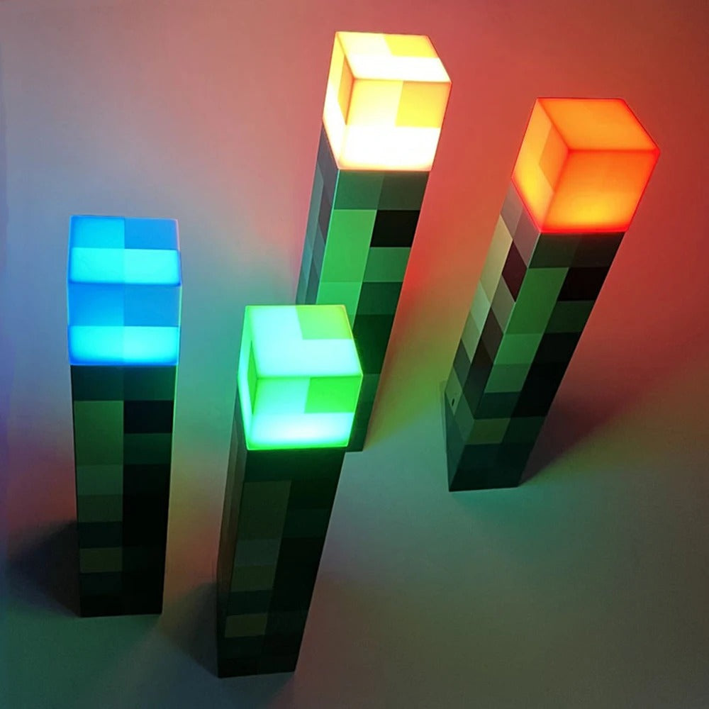 Pixel Torch LED Night Light for a Gamer Bedroom or Shelf | USB Rechargeable with a Soft Warm Glow | Wall Mounted or Standing