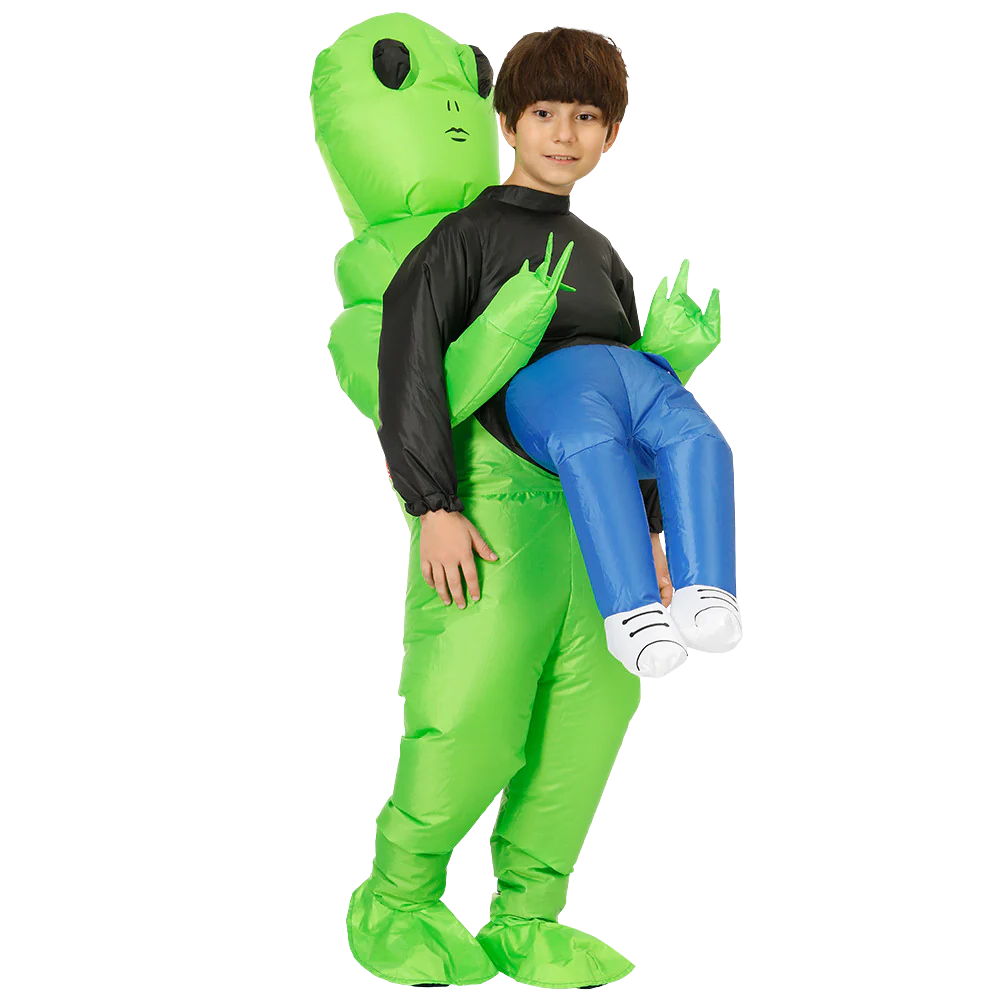 Inflatable alien Halloween costume for kids shown fully inflated