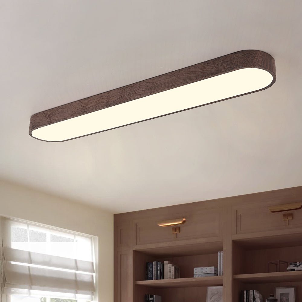 LED Oval Ceiling Light Wood Accent