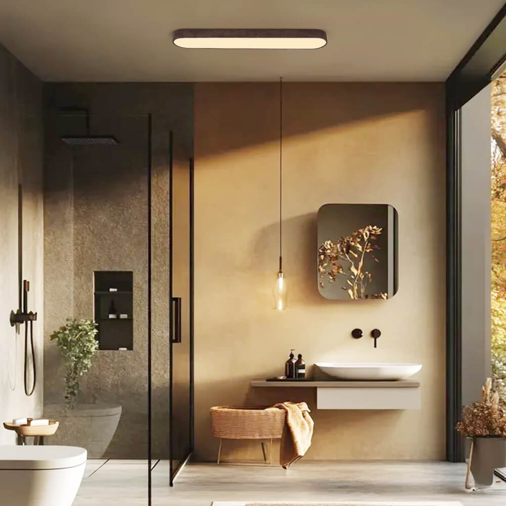 LED Oval Ceiling Light Wood Accent