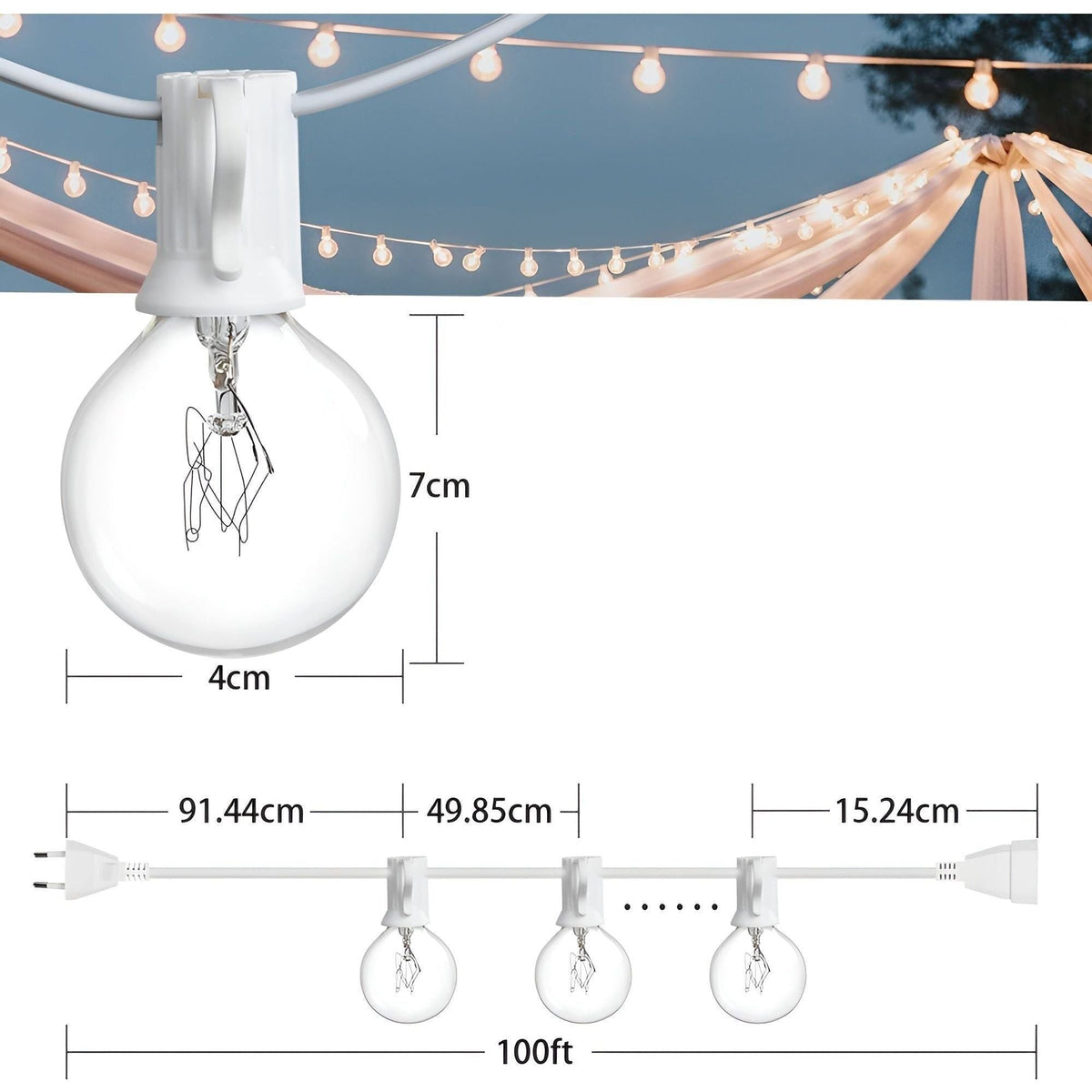 Outdoor Christmas Lights with Warm White Globe Bulbs | Garden, Patio and Party String Lighting | 15 or 30 Meter