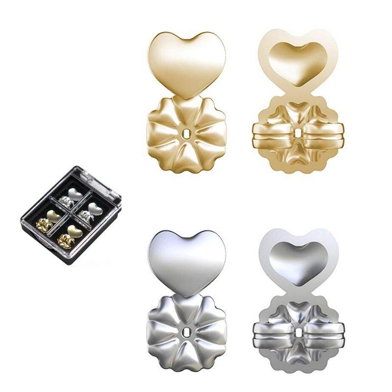 Earring Lifters for Heavy Stud Earrings | Hinged Heart Back Holds the Post Upright | Adjustable, in Silver or Gold