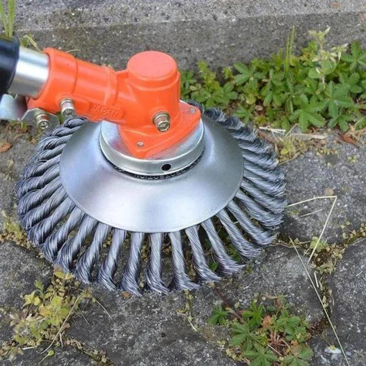 Carbon Steel Weed Brush Head for String Trimmer | 36 Braided Wire Knots That Cut Through Tough Grass | Garden Tool