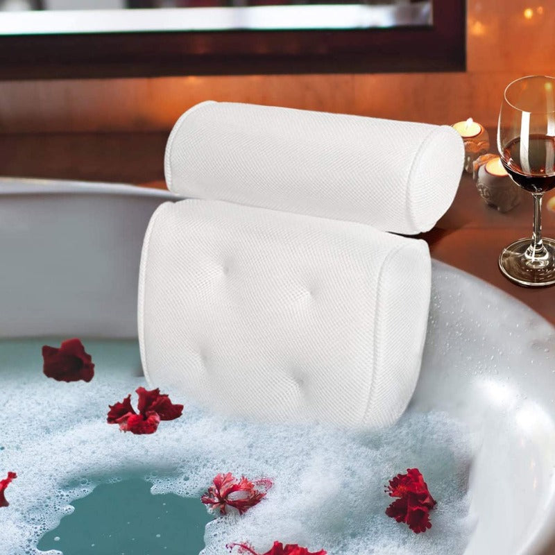 Bath Headrest with Strong Suction Cups | Soft Foam Neck Pillow with Antimicrobial Mesh | Fits Tubs and Whirlpools