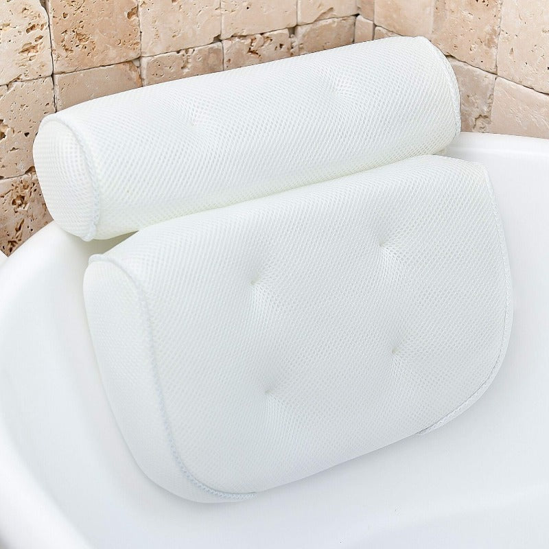 Bath Headrest with Strong Suction Cups | Soft Foam Neck Pillow with Antimicrobial Mesh | Fits Tubs and Whirlpools
