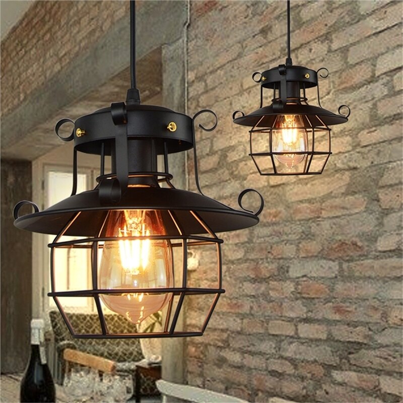 Vintage Industrial Cage Light Ceiling Fixture | Antique Loft Pendant Lamp with a 1 m Adjustable Cord, 22 cm Wide