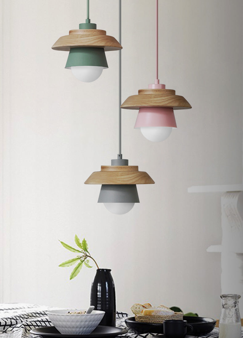 Nordic Wood Pendant Light with Aluminum Shade