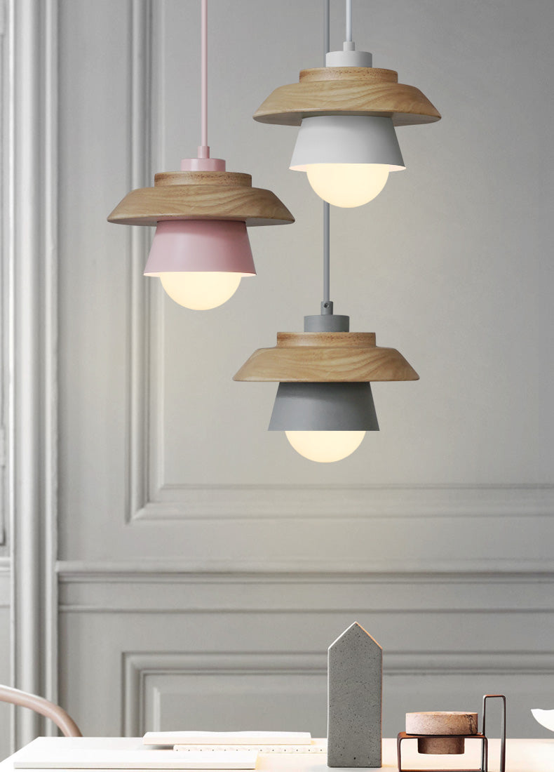 Nordic Wood Pendant Light with Aluminum Shade