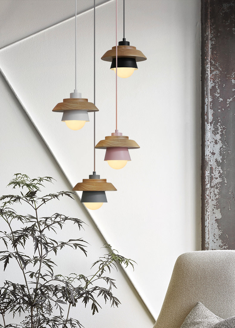 Nordic Wood Pendant Light with Aluminum Shade