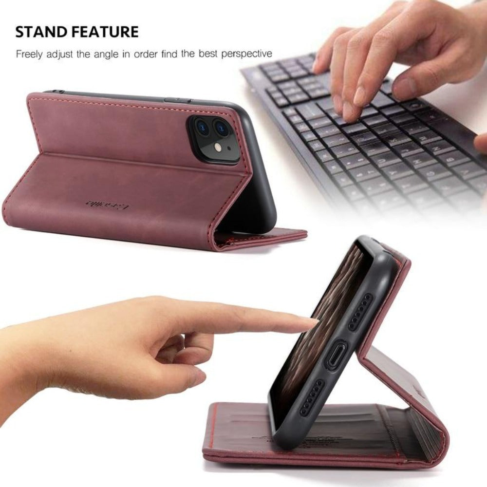 Magnetic Flip Wallet Phone Case in Vegan Leather | Card Slots and Kickstand, for iPhone 12 Through 16 Series