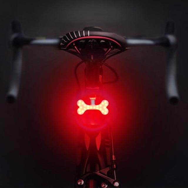 LED Bike Light in Four Shapes, a Ring, Bone, Heart or Triangle | Five Modes from Steady to Flashing | Waterproof ABS, USB Charged