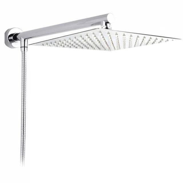 Wall-Mounted Rainfall Shower Head with Adjustable Arm and Hose
