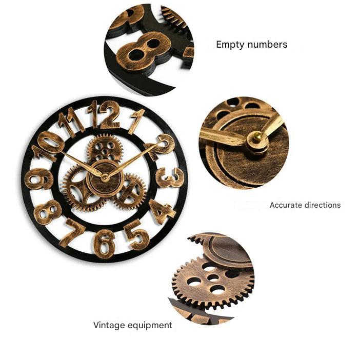 Retro Industrial Wall Clock with Exposed Gears and Roman Numerals | Round 11.8 in Dial | 3 Colors