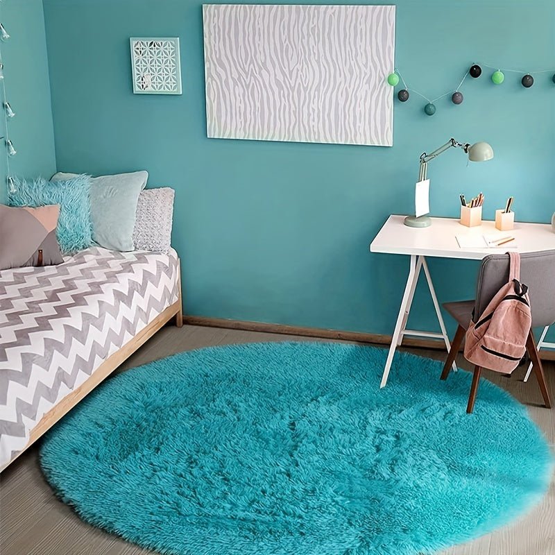 Round Carpet Rug with a Fluffy Polyester Pile | Non-Slip and Machine Washable, 47 or 63 in Across | 8 Colors