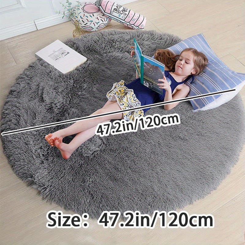 Round Carpet Rug with a Fluffy Polyester Pile | Non-Slip and Machine Washable, 47 or 63 in Across | 8 Colors