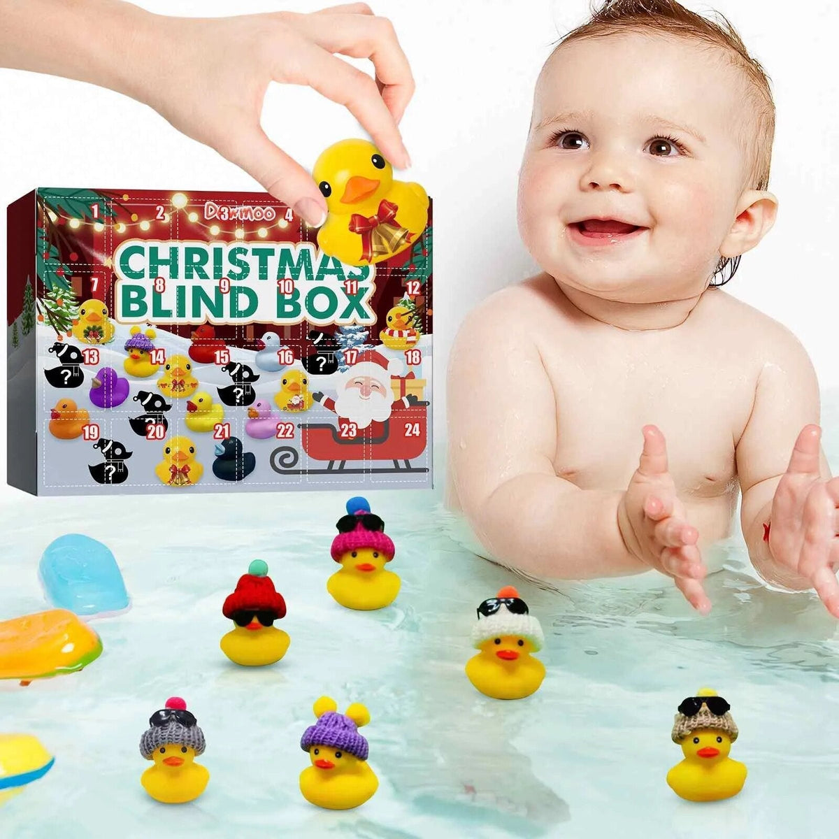 Rubber Duck Advent Calendar with 24 Festive Bath Toys | Christmas Countdown for Kids | Daily Xmas Surprise Gift