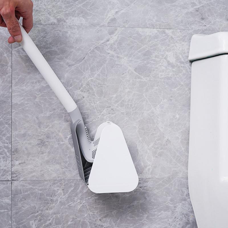 Toilet Brush with a Flat Triangular Head | Soft TPR Bristles That Rinse Clean and Do Not Tangle | With or Without a Wall Base
