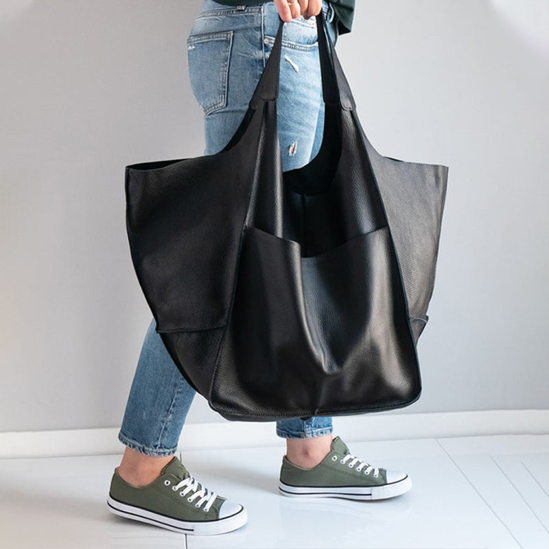 Oversized Leather Look Tote Bag in PU for Everyday Essentials | Roomy Slouchy Shoulder Carry | Five Colors
