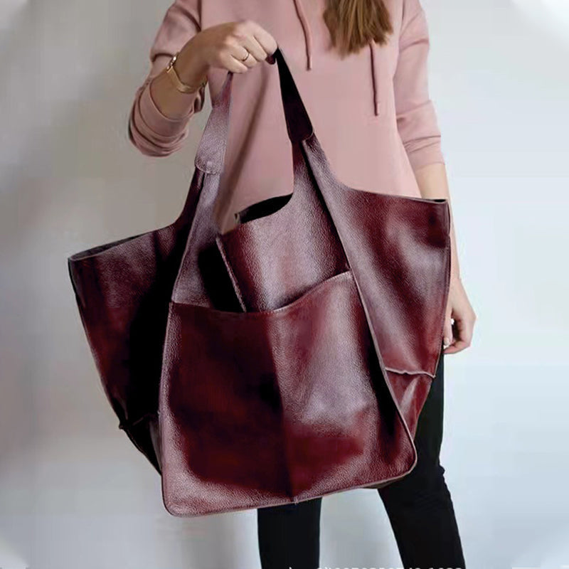 Oversized Faux Leather Tote Bag with 30 cm Handles | Roomy Shopper to Carry by Hand or Over the Shoulder | 5 Colors