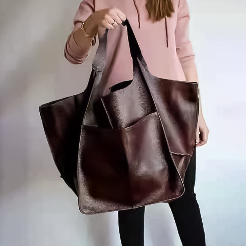 Oversized Leather Look Tote Bag in PU for Everyday Essentials | Roomy Slouchy Shoulder Carry | Five Colors