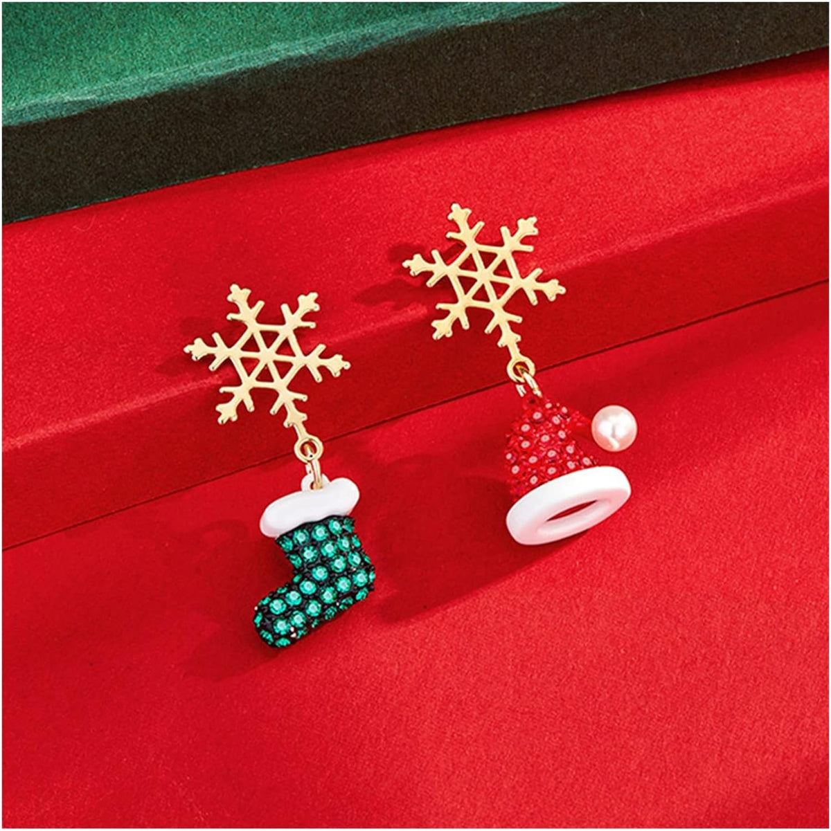 Christmas Earrings with Tree, Candy Cane or Sock Charms | Gold-Plated Festive Jewelry | Lightweight 2 cm Hook Drops