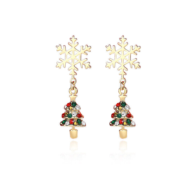 Christmas Earrings with Tree, Candy Cane or Sock Charms | Gold-Plated Festive Jewelry | Lightweight 2 cm Hook Drops