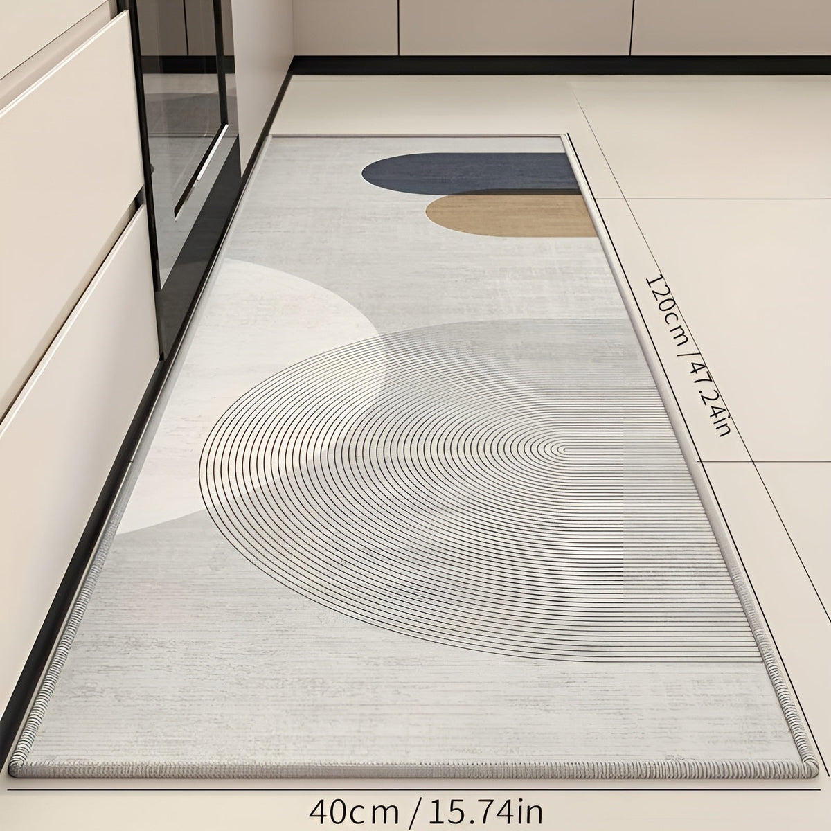 Absorbent Kitchen Floor Mat with Abstract Print | Cushioned Non-Slip Backing, Machine Washable | 3 Sizes | 2 Designs