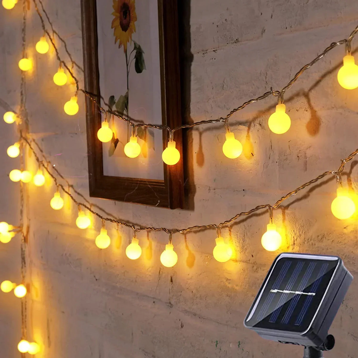 Solar Christmas String Lights with LED Globe Bulbs | IP65 Water Resistant Outdoor Decorations | Up to 10 Hours After Charging
