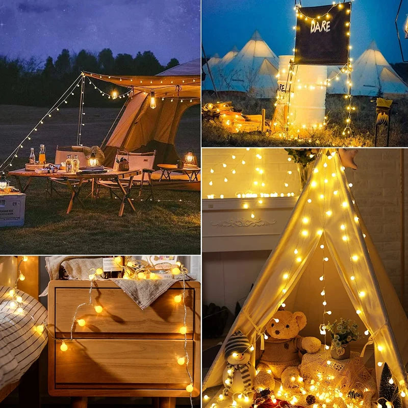 Solar Christmas String Lights with LED Globe Bulbs | IP65 Water Resistant Outdoor Decorations | Up to 10 Hours After Charging