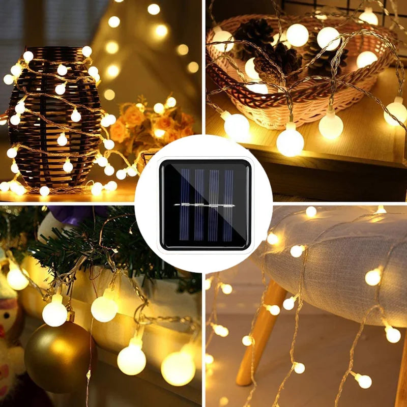 Solar Christmas String Lights with LED Globe Bulbs | IP65 Water Resistant Outdoor Decorations | Up to 10 Hours After Charging