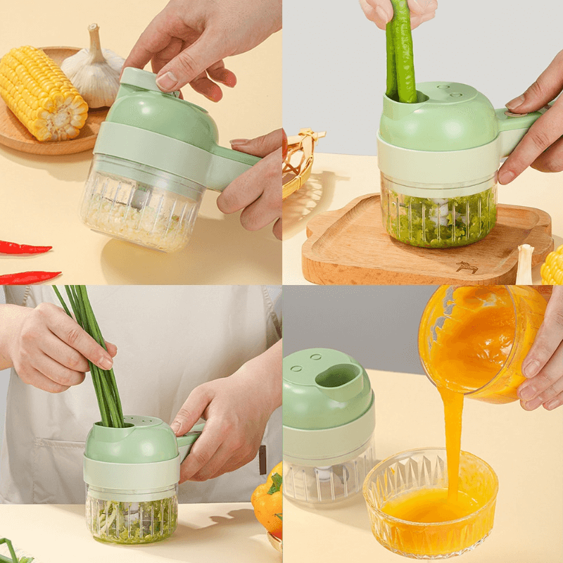 Cordless 4-in-1 Kitchen Gadgets That Slice, Chop, Peel and Puree | Closed Housing with Feeding Stick | Self-Cleaning