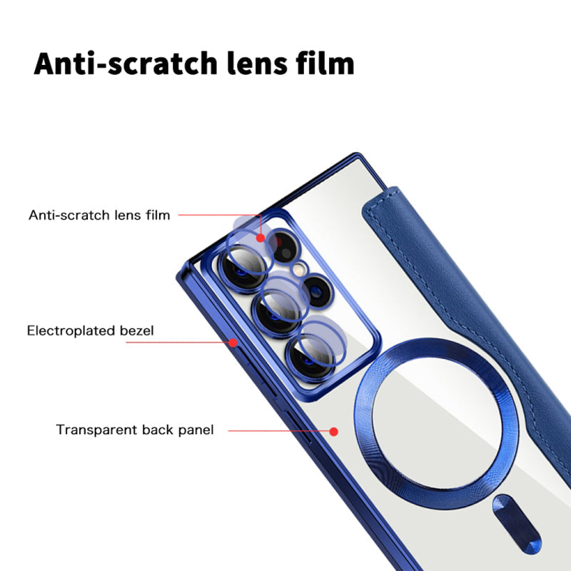 Magnetic Flip Wallet Phone Case for Samsung Galaxy | Faux Leather with RFID Card Slot and Camera Lens Guards