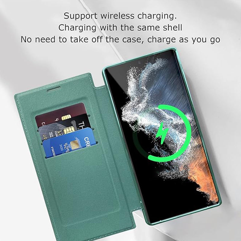 Magnetic Flip Wallet Phone Case for Samsung Galaxy | Faux Leather with RFID Card Slot and Camera Lens Guards