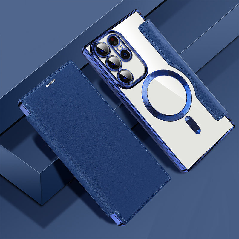 Magnetic Flip Wallet Phone Case for Samsung Galaxy | Faux Leather with RFID Card Slot and Camera Lens Guards