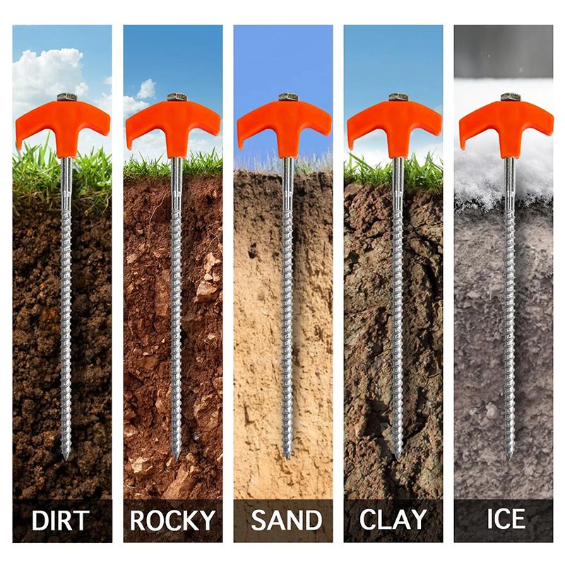 Screw In Tent Stakes for Lawn, Hard Soil and Gravel | Threaded Carbon Steel, Driven with a Cordless Drill | Packs of 4 or 8