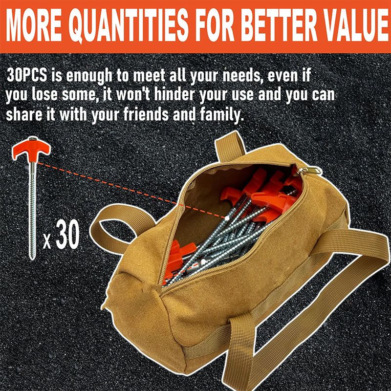 Screw In Tent Stakes for Lawn, Hard Soil and Gravel | Threaded Carbon Steel, Driven with a Cordless Drill | Packs of 4 or 8
