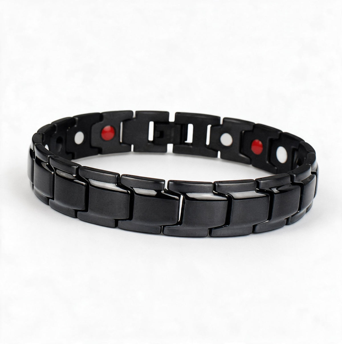 Magnetic Stainless Steel Bracelet for Men and Women | 316L Link Band with Red and Silver Dots | 21 x 1.3 cm
