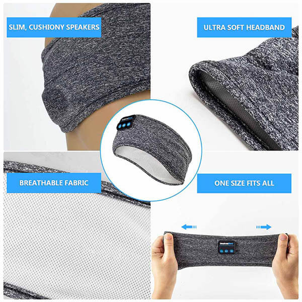 Sleep Headband with Flat Padded Speakers | Bluetooth Head Phones for Side Sleepers | Built In Mic and Breathable Knit Fabric