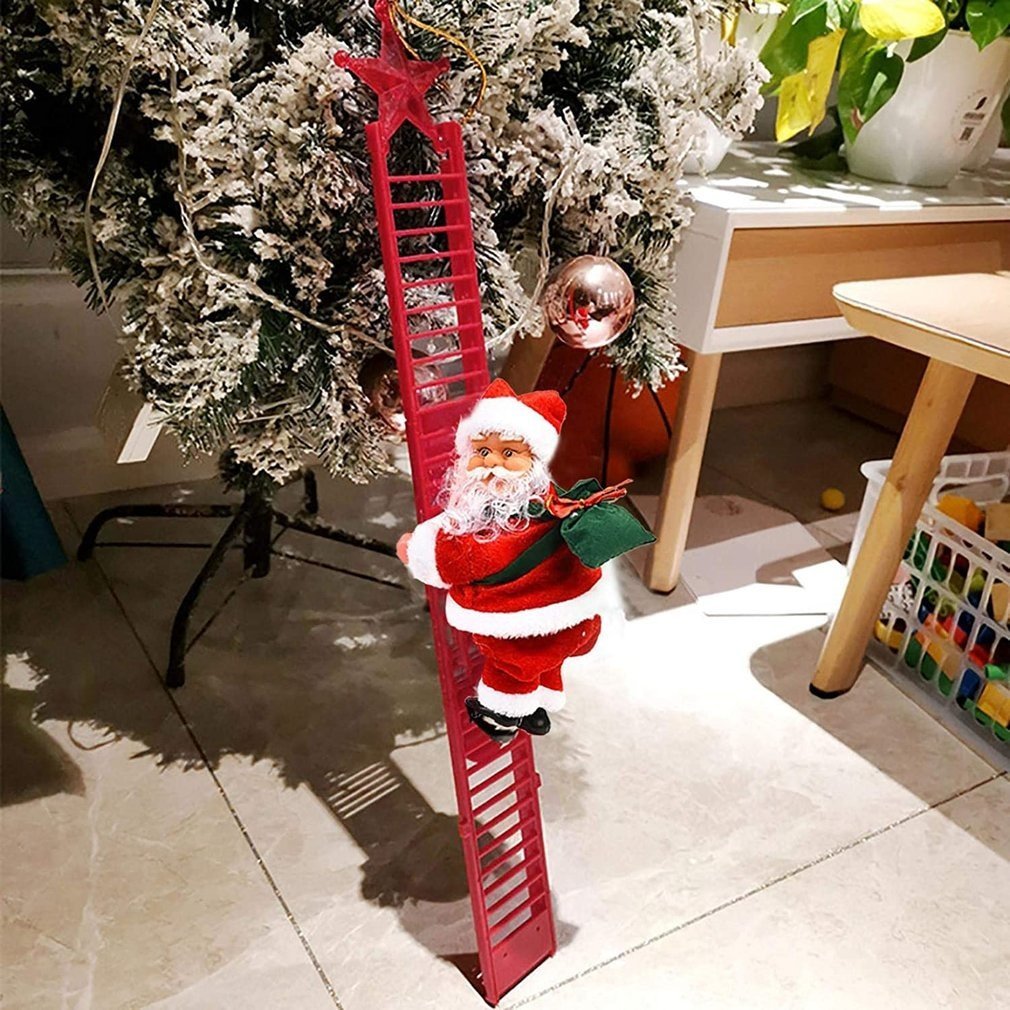Musical Santa Climbing Ladder Figurine | Plays Christmas Tunes While Moving | Battery Operated Festive Decor in Red or White