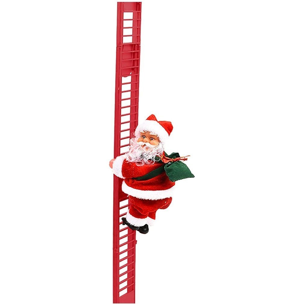 Musical Santa Climbing Ladder Figurine | Plays Christmas Tunes While Moving | Battery Operated Festive Decor in Red or White