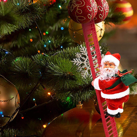 Musical Santa Climbing Ladder Figurine | Plays Christmas Tunes While Moving | Battery Operated Festive Decor in Red or White