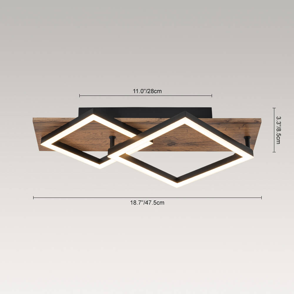 Square LED Walnut Flush Mount