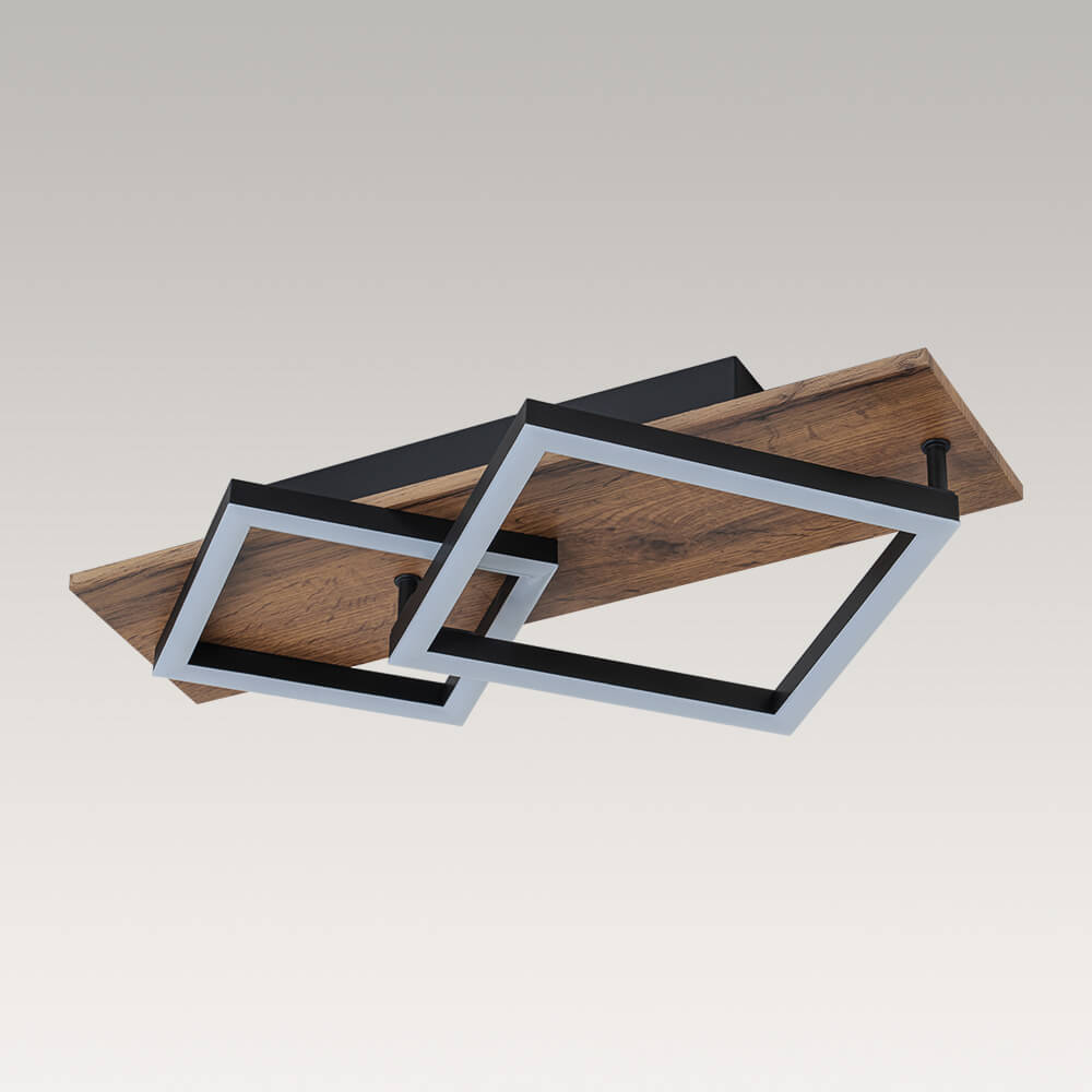 Square LED Walnut Flush Mount