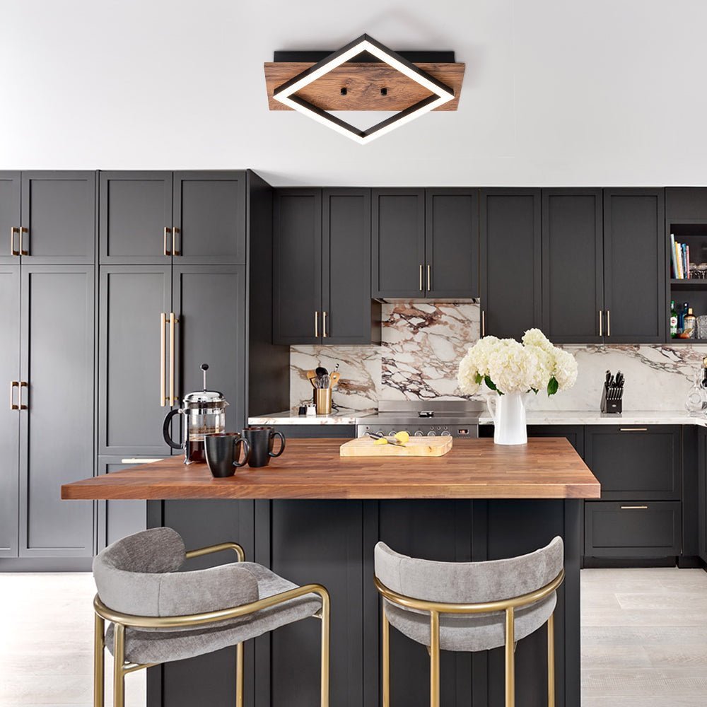 Square LED Walnut Flush Mount